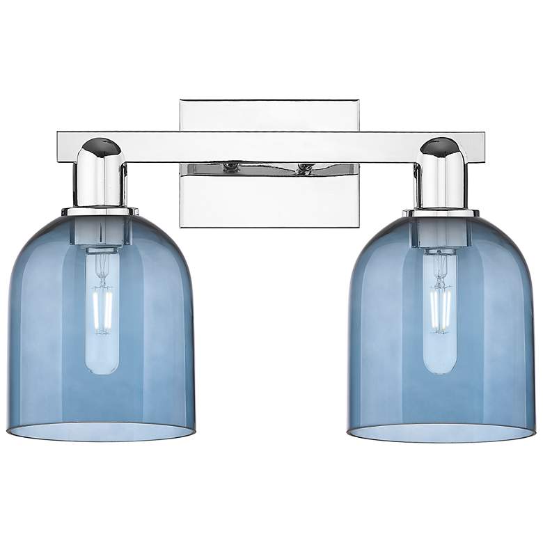 Image 1 Arcadia Bella 17"W 2 Light Polished Chrome Bath Light With Blue Shade
