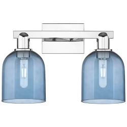 Arcadia Bella 17"W 2 Light Polished Chrome Bath Light With Blue Shade