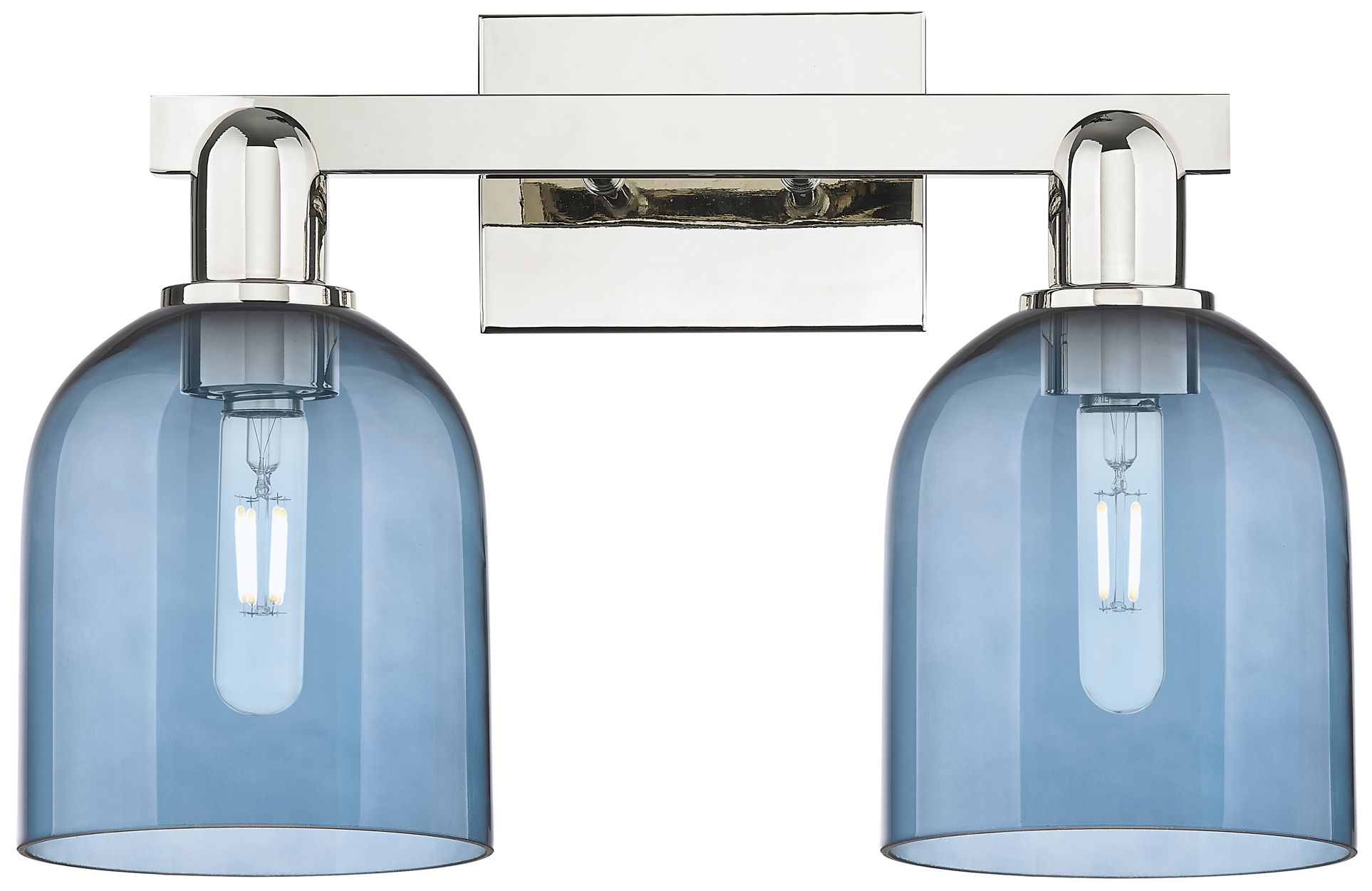 Arcadia Bella 17"W 2 Light Polished Nickel Bath Light With Blue Shade