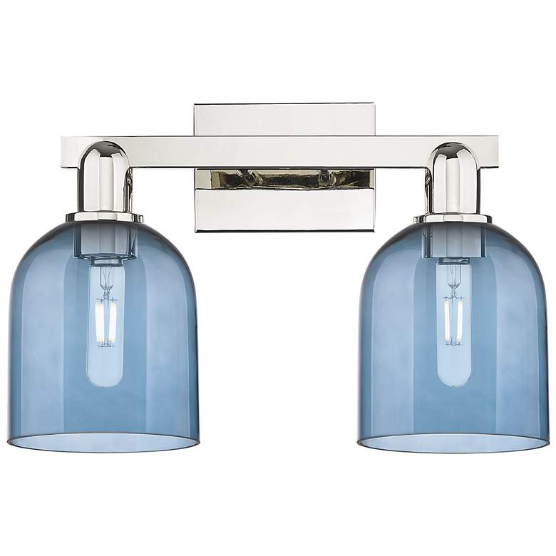 Image 1 Arcadia Bella 17"W 2 Light Polished Nickel Bath Light With Blue Shade