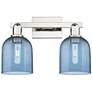 1_Arcadia Bella 17"W 2 Light Polished Nickel Bath Light With Blue Shade