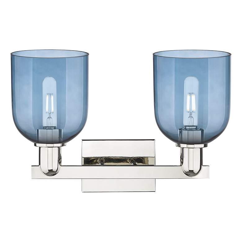 Image 2 Arcadia Bella 17"W 2 Light Polished Nickel Bath Light With Blue Shade more views
