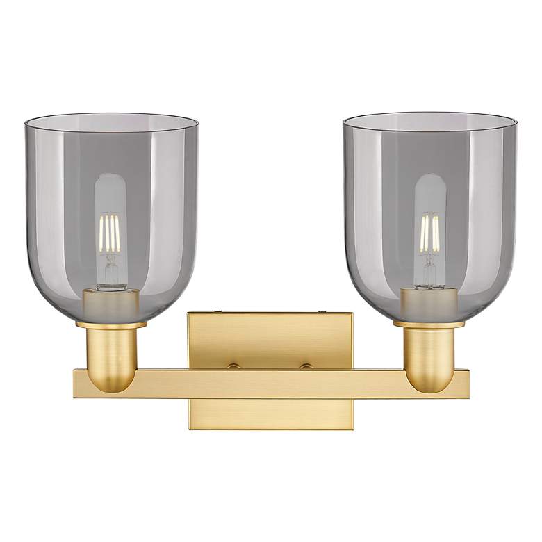 Image 2 Arcadia Bella 17"W 2 Light Satin Gold Bath Light w/ Light Smoke Shade more views