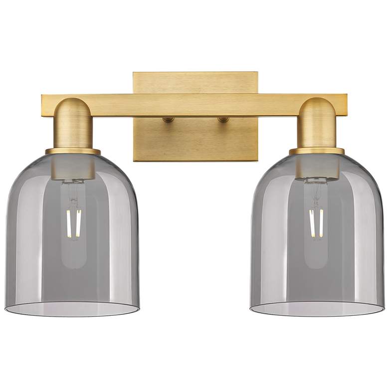 Image 1 Arcadia Bella 17"W 2-Lt Brushed Brass Bath Light w/ Light Smoke Shade