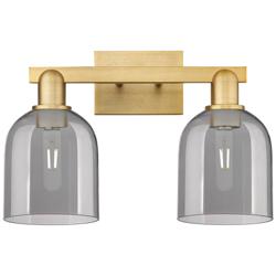 Arcadia Bella 17"W 2-Lt Brushed Brass Bath Light w/ Light Smoke Shade
