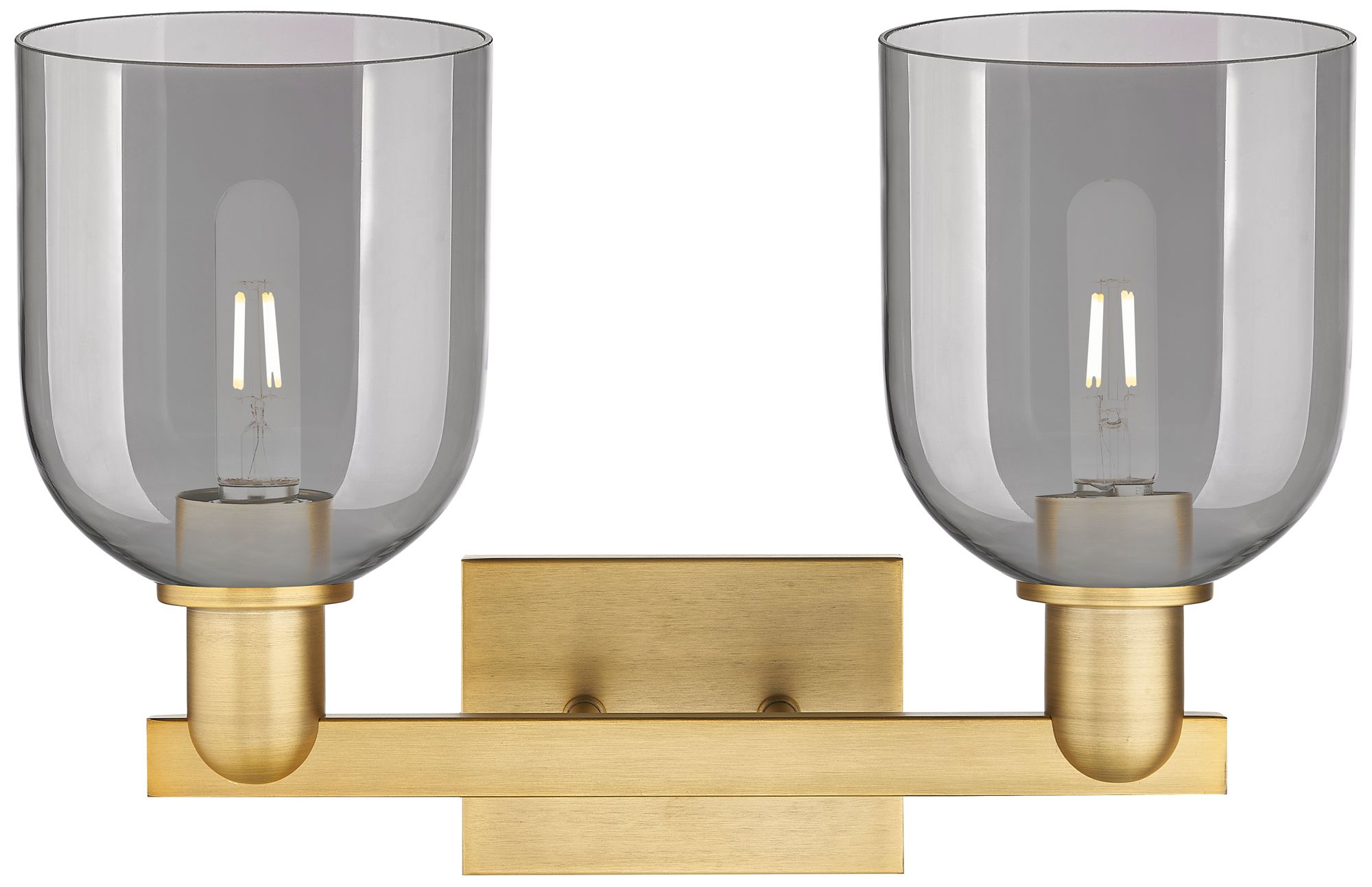 Image 2 Arcadia Bella 17"W 2-Lt Brushed Brass Bath Light w/ Light Smoke Shade more views