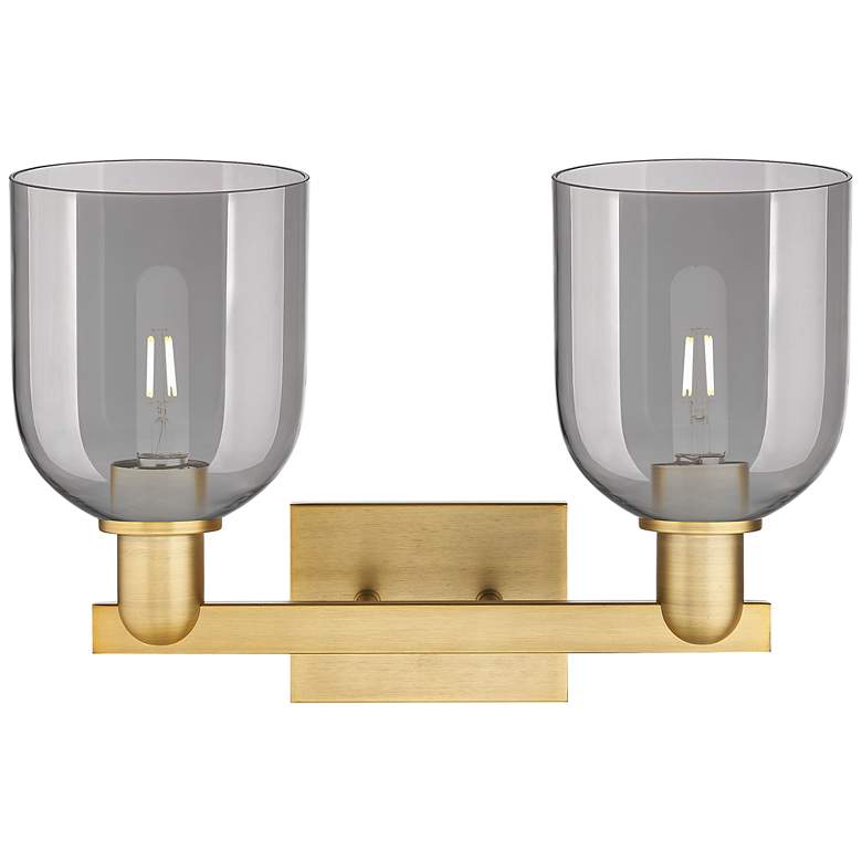 Image 2 Arcadia Bella 17"W 2-Lt Brushed Brass Bath Light w/ Light Smoke Shade more views