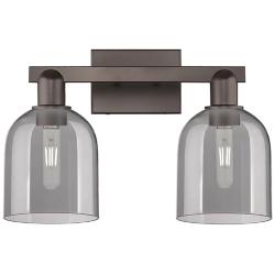 Arcadia Bella 17"W 2-Lt Oiled Bronze Bath Light w/ Light Smoke Shade