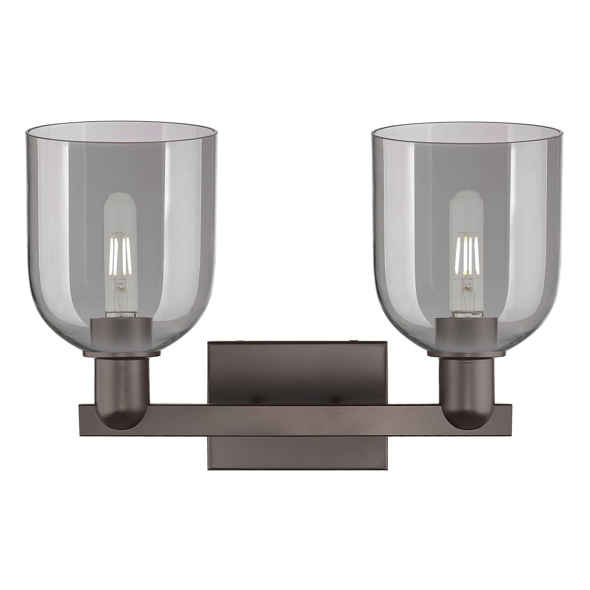 Image 2 Arcadia Bella 17"W 2-Lt Oiled Bronze Bath Light w/ Light Smoke Shade more views