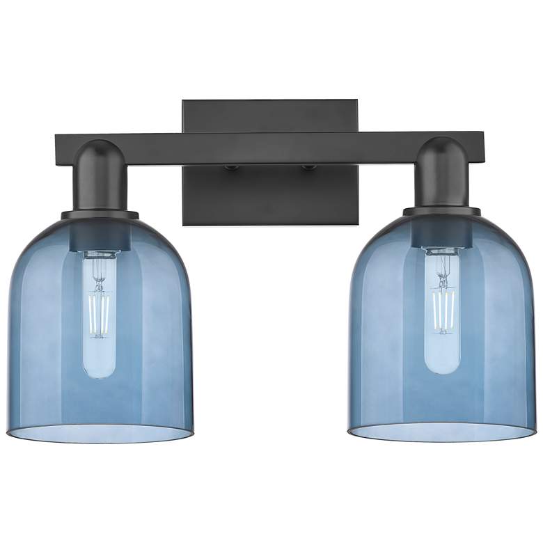 Image 1 Arcadia Bella 17" Wide 2 Light Matte Black Bath Light With Blue Shade