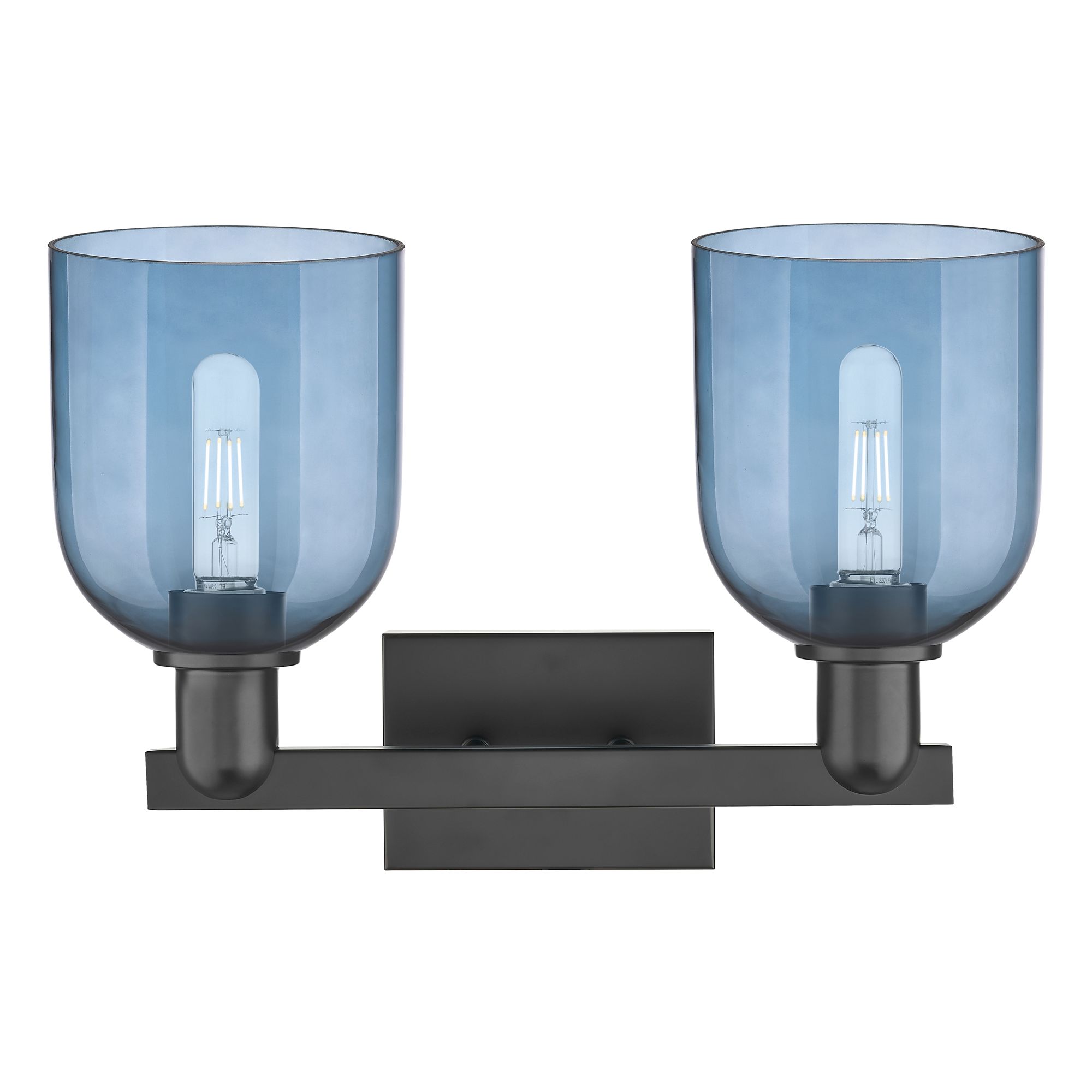 Image 2 Arcadia Bella 17" Wide 2 Light Matte Black Bath Light With Blue Shade more views