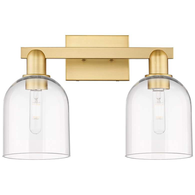 Image 1 Arcadia Bella 17" Wide 2 Light Satin Gold Bath Light With Clear Shade