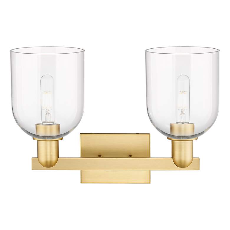 Image 2 Arcadia Bella 17" Wide 2 Light Satin Gold Bath Light With Clear Shade more views