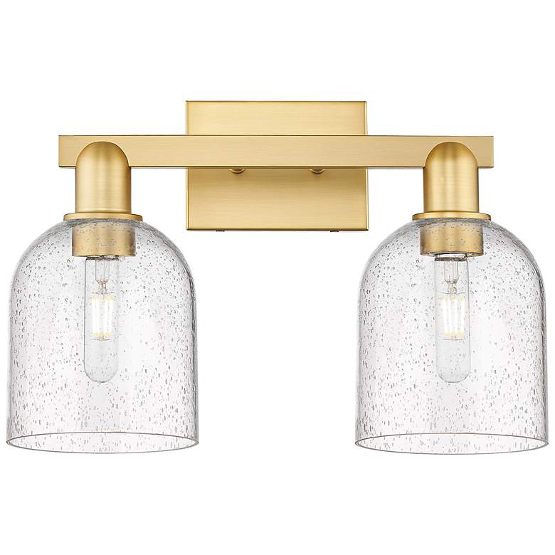 Image 1 Arcadia Bella 17" Wide 2 Light Satin Gold Bath Light With Seedy Shade