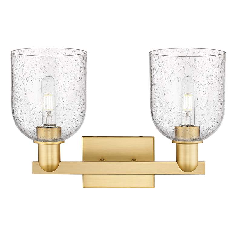 Image 2 Arcadia Bella 17" Wide 2 Light Satin Gold Bath Light With Seedy Shade more views