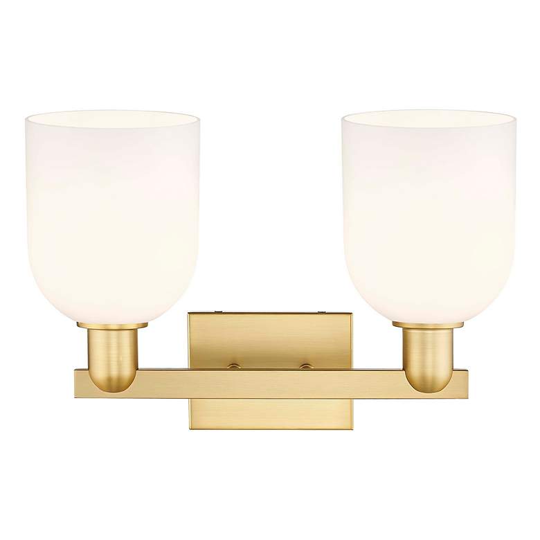Image 2 Arcadia Bella 17" Wide 2 Light Satin Gold Bath Light With White Shade more views