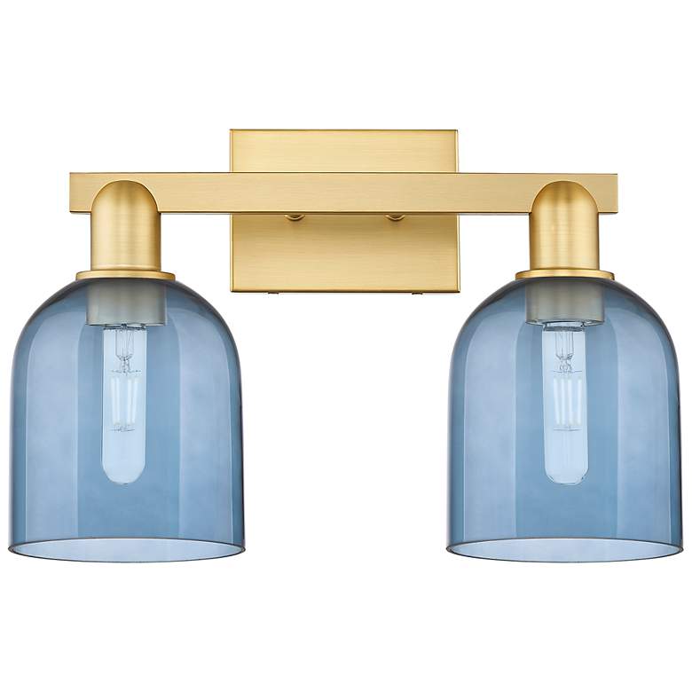 Image 1 Arcadia Bella 17" Wide 2 Light Satin Gold Vanity Light With Blue Shade