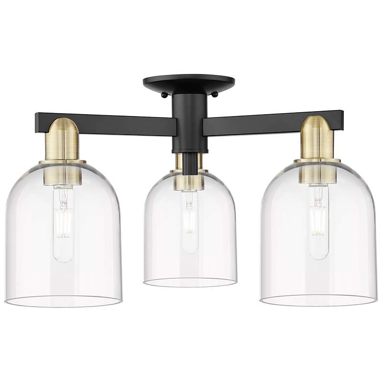 Image 1 Arcadia Bella 23"W 3 Light Black Brass Semi.Flush Mount w/ Clear Shade