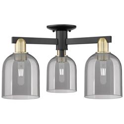 Arcadia Bella 23"W 3 Light Black Brass Semi-Flush w/ Light Smoke Shade
