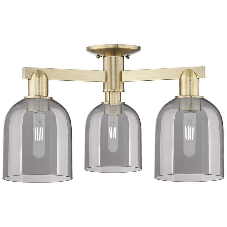 Image 1 Arcadia Bella 23"W 3 Light Brass Semi.Flush Mount w/ Light Smoke Shade