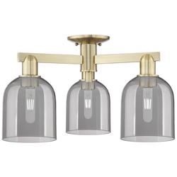 Arcadia Bella 23"W 3 Light Brass Semi.Flush Mount w/ Light Smoke Shade
