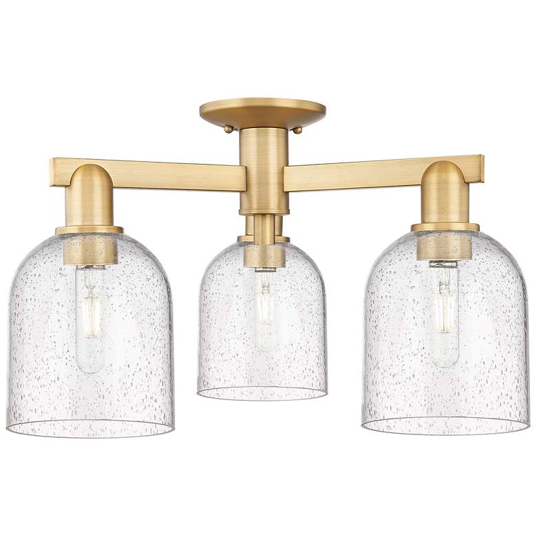Image 1 Arcadia Bella 23"W 3 Light Brushed Brass Semi-Flush w/ Seedy Shade