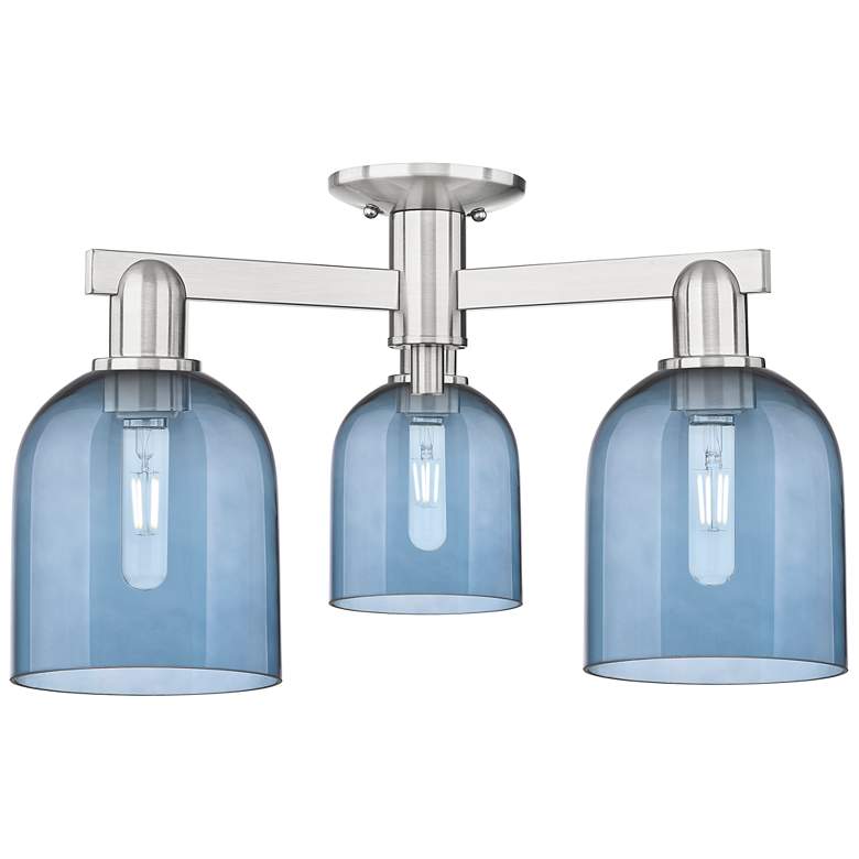 Image 1 Arcadia Bella 23"W 3 Light Brushed Nickel Semi-Flush w/ Blue Shade