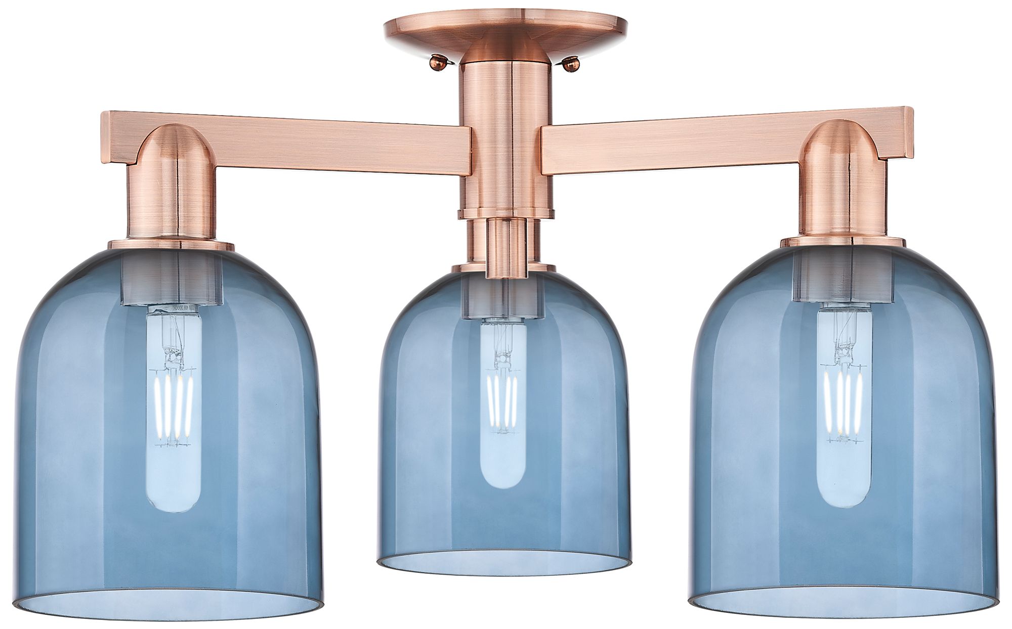 Arcadia Bella 23"W 3 Light Copper Semi.Flush Mount With Blue Shade