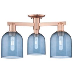 Arcadia Bella 23"W 3 Light Copper Semi.Flush Mount With Blue Shade