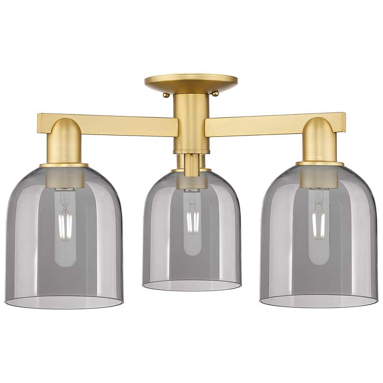 Image 1 Arcadia Bella 23"W 3 Light Gold Semi.Flush Mount w/ Light Smoke Shade