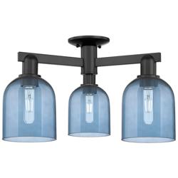 Arcadia Bella 23"W 3 Light Matte Black Semi-Flush With Blue Shade