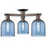 Arcadia Bella 23"W 3 Light Oiled Bronze Semi.Flush Mount w/ Blue Shade