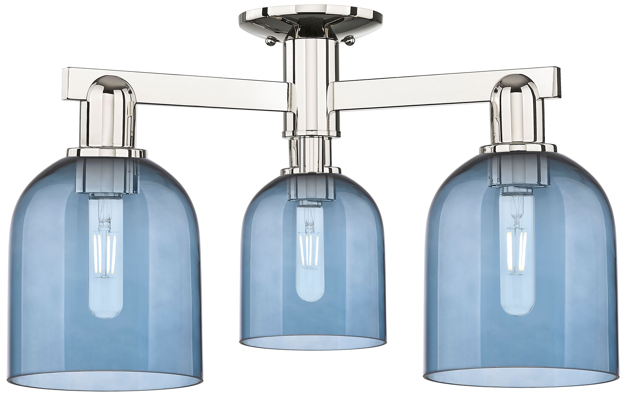 Arcadia Bella 23"W 3 Light Polished Nickel Semi-Flush w/ Blue Shade