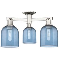 Arcadia Bella 23"W 3 Light Polished Nickel Semi-Flush w/ Blue Shade