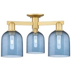 Arcadia Bella 23"W 3 Light Satin Gold Semi.Flush Mount With Blue Shade