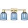 Arcadia Bella 25"W 3 Light Antique Brass Vanity Light With Blue Shade