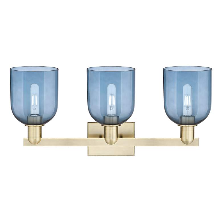 Image 2 Arcadia Bella 25"W 3 Light Antique Brass Vanity Light With Blue Shade more views