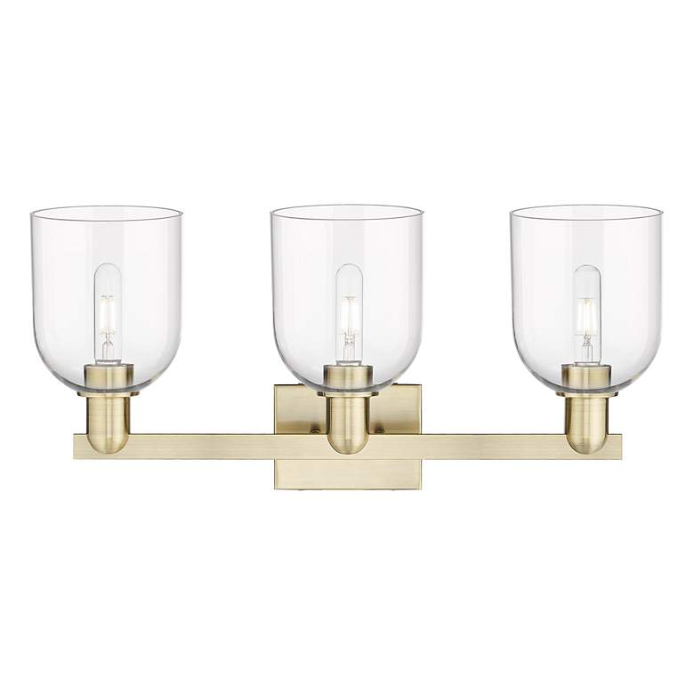 Image 2 Arcadia Bella 25"W 3 Light Antique Brass Vanity Light With Clear Shade more views