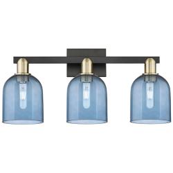 Arcadia Bella 25"W 3 Light Black And Brass Bath Light With Blue Shade