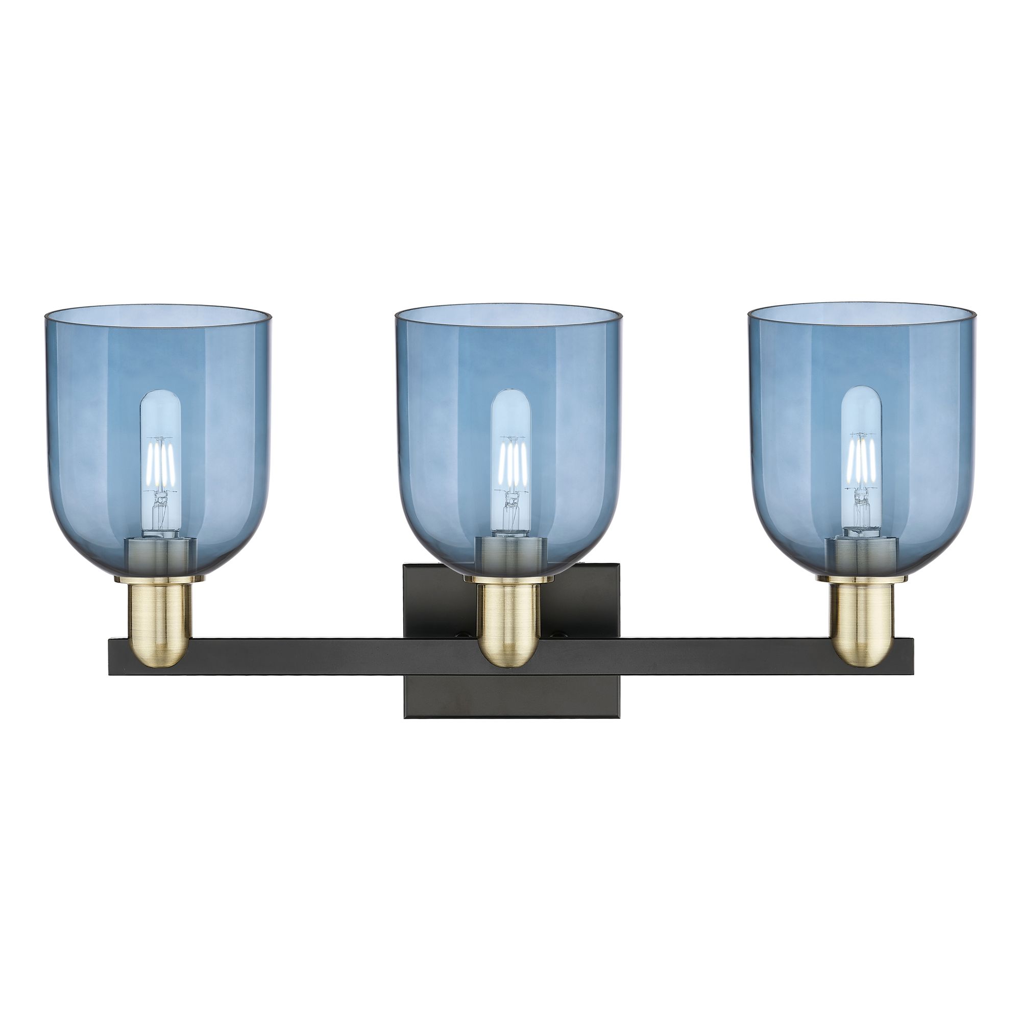 Image 2 Arcadia Bella 25"W 3 Light Black And Brass Bath Light With Blue Shade more views