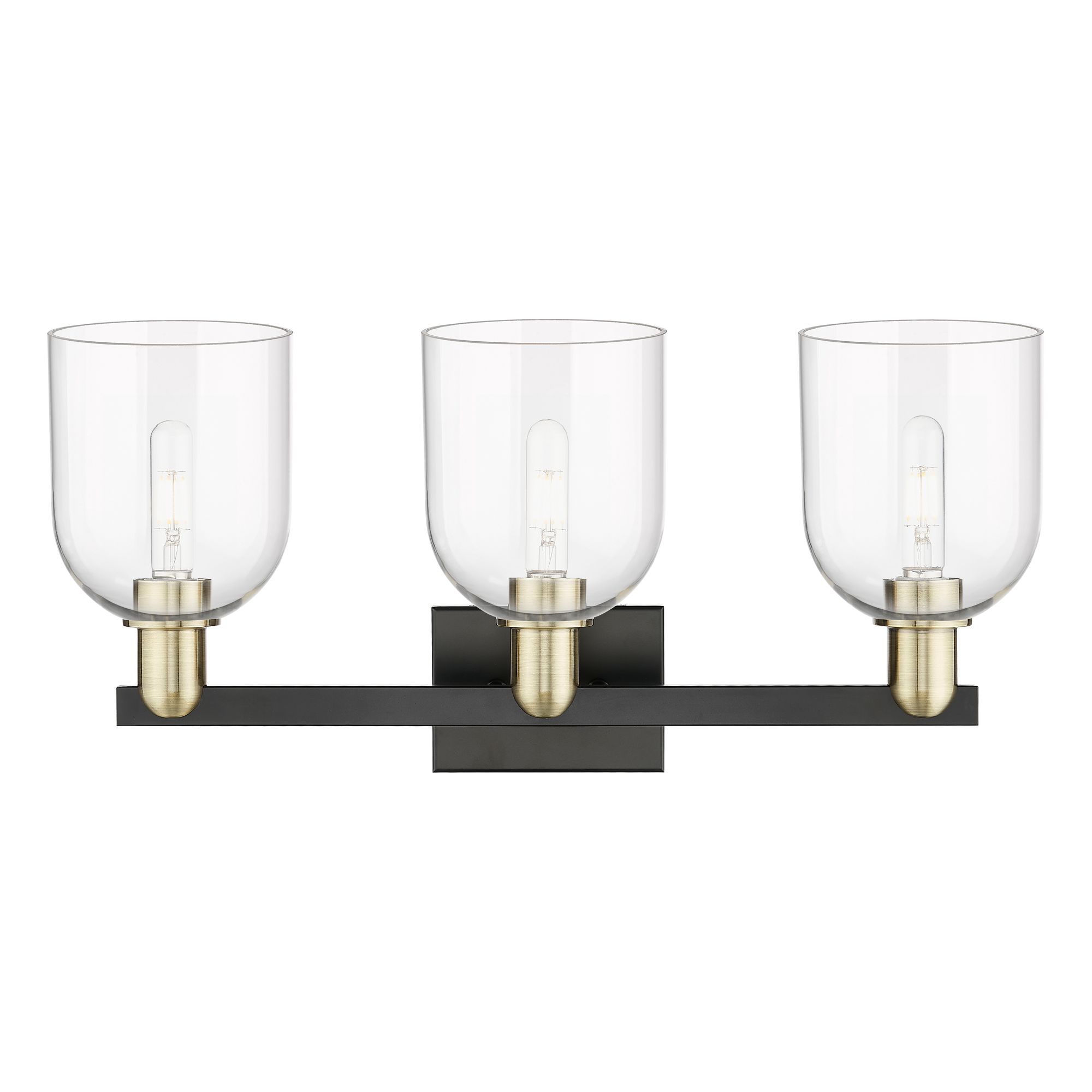 Image 2 Arcadia Bella 25"W 3 Light Black And Brass Vanity Light w/ Clear Shade more views
