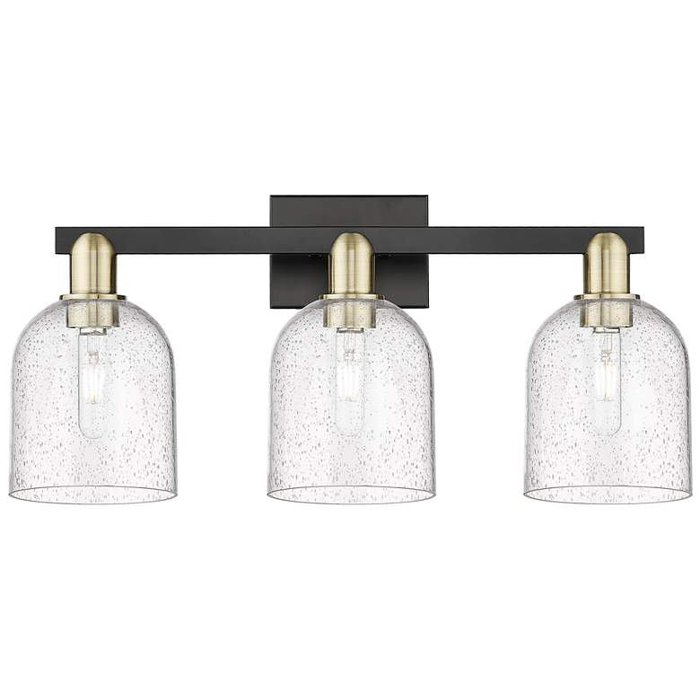 Image 1 Arcadia Bella 25"W 3 Light Black And Brass Vanity Light w/ Seedy Shade