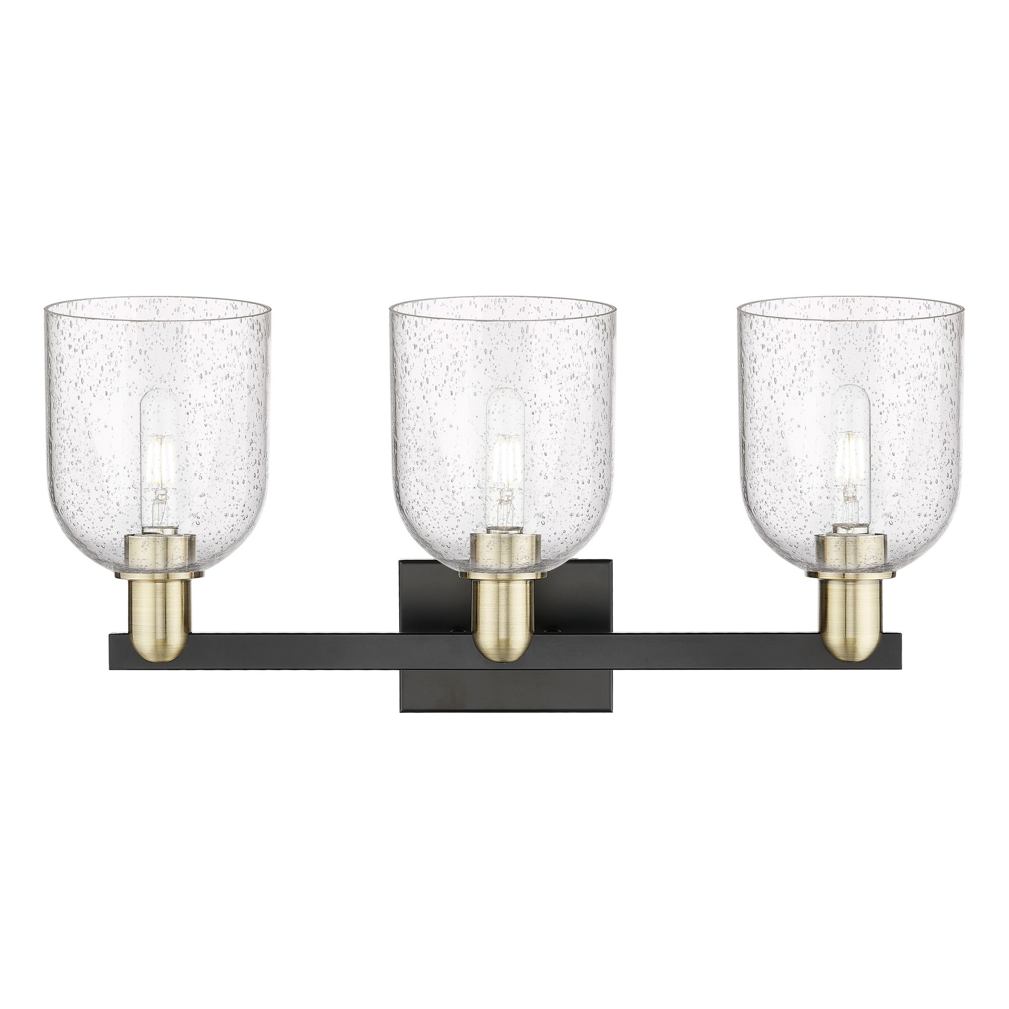 Image 2 Arcadia Bella 25"W 3 Light Black And Brass Vanity Light w/ Seedy Shade more views