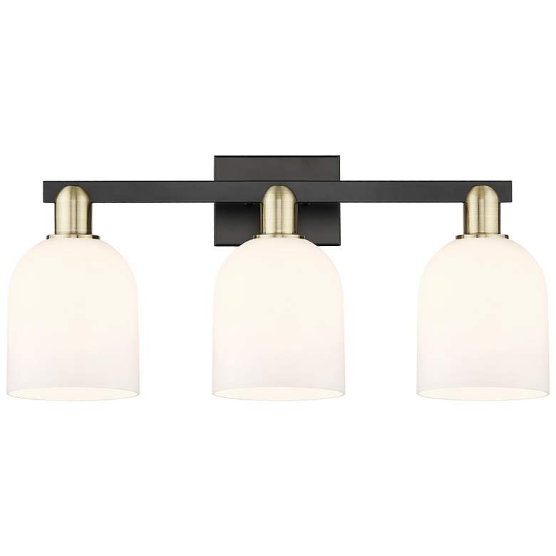 Image 1 Arcadia Bella 25"W 3 Light Black And Brass Vanity Light w/ White Shade