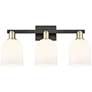 1_Arcadia Bella 25"W 3 Light Black And Brass Vanity Light w/ White Shade