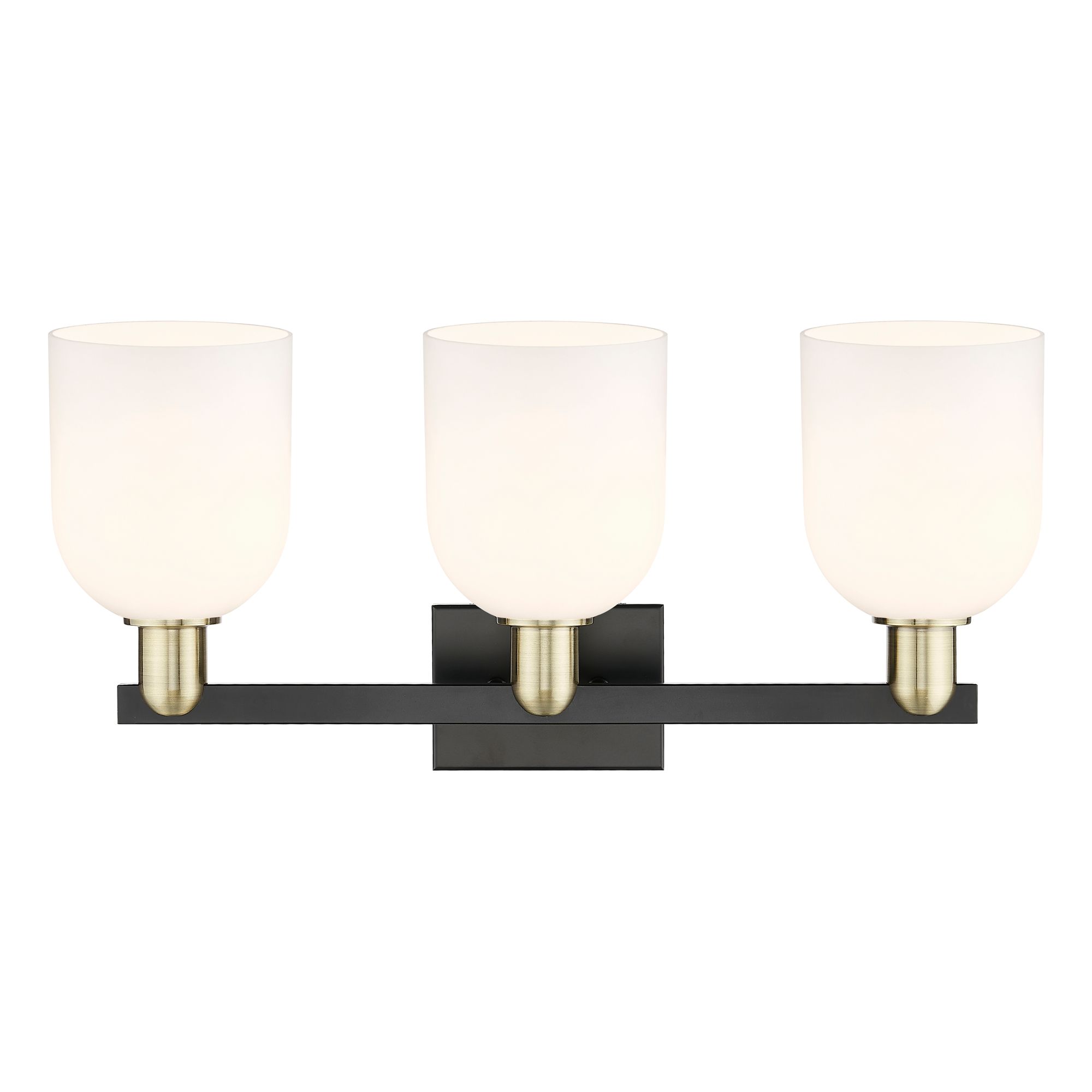 Image 2 Arcadia Bella 25"W 3 Light Black And Brass Vanity Light w/ White Shade more views