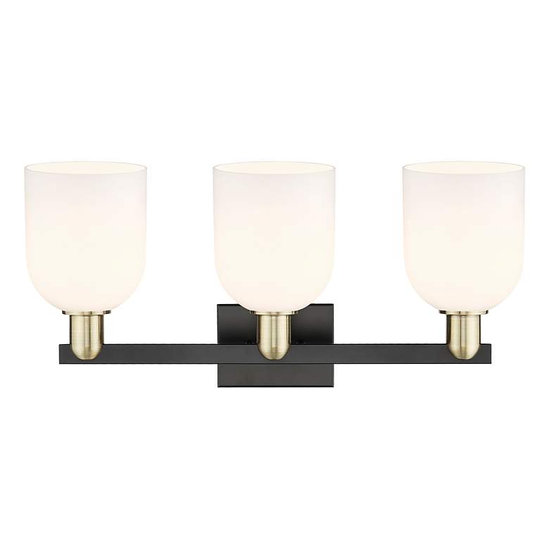 Image 2 Arcadia Bella 25"W 3 Light Black And Brass Vanity Light w/ White Shade more views