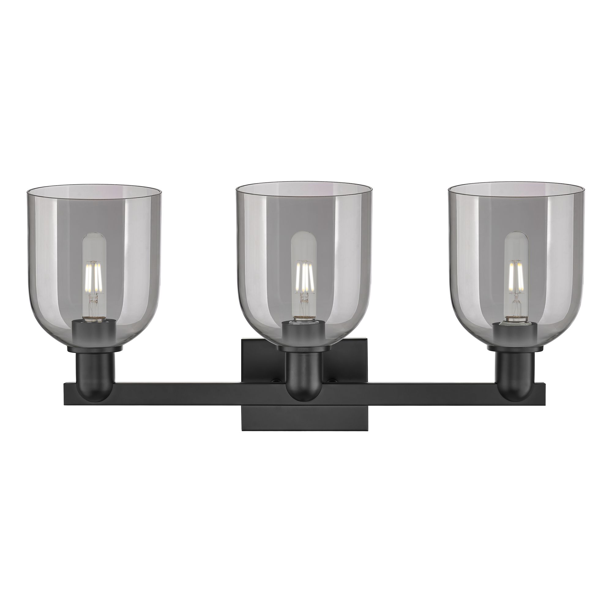 Image 2 Arcadia Bella 25"W 3 Light Black Vanity Light w/ Light Smoke Shade more views