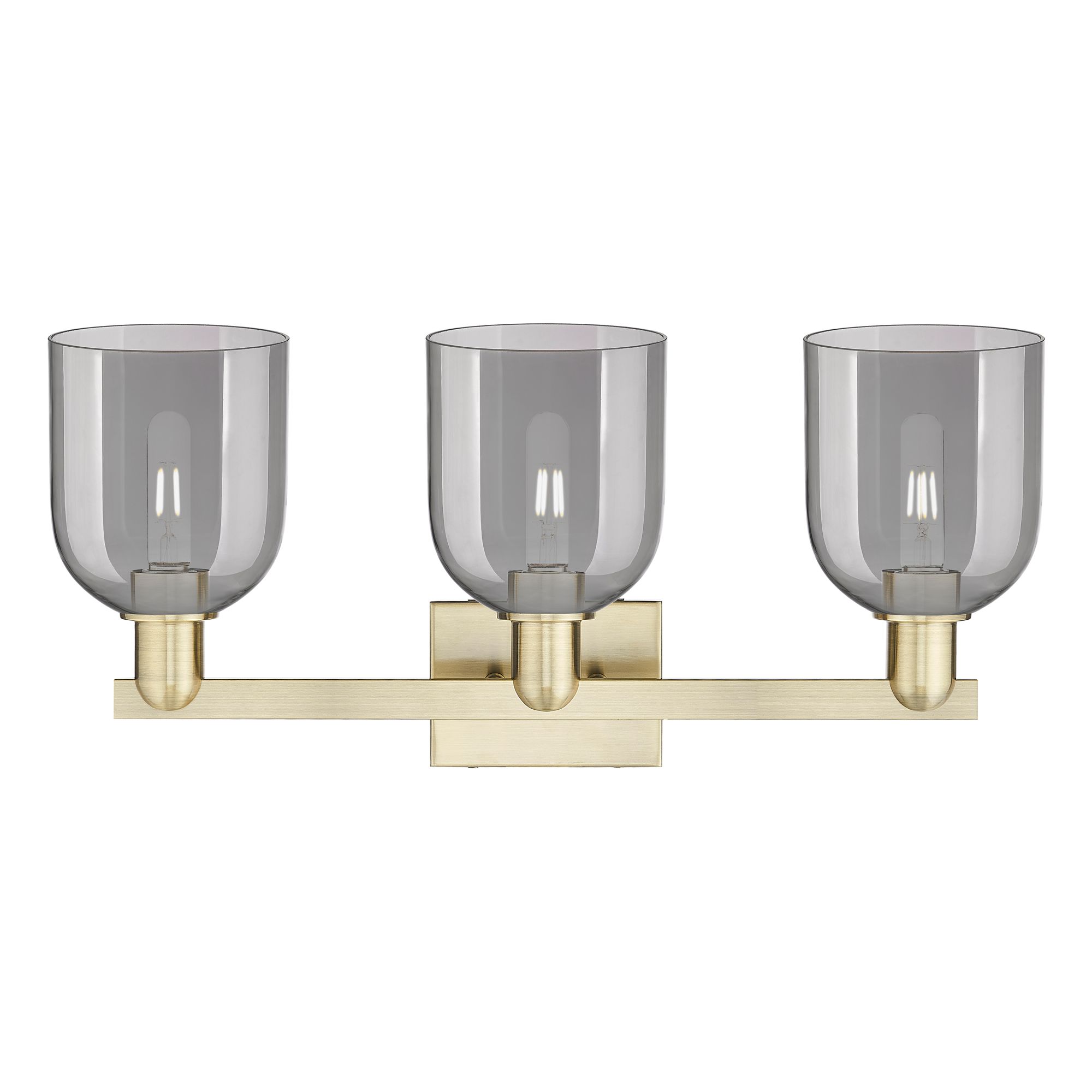 Image 2 Arcadia Bella 25"W 3 Light Brass Vanity Light With Light Smoke Shade more views