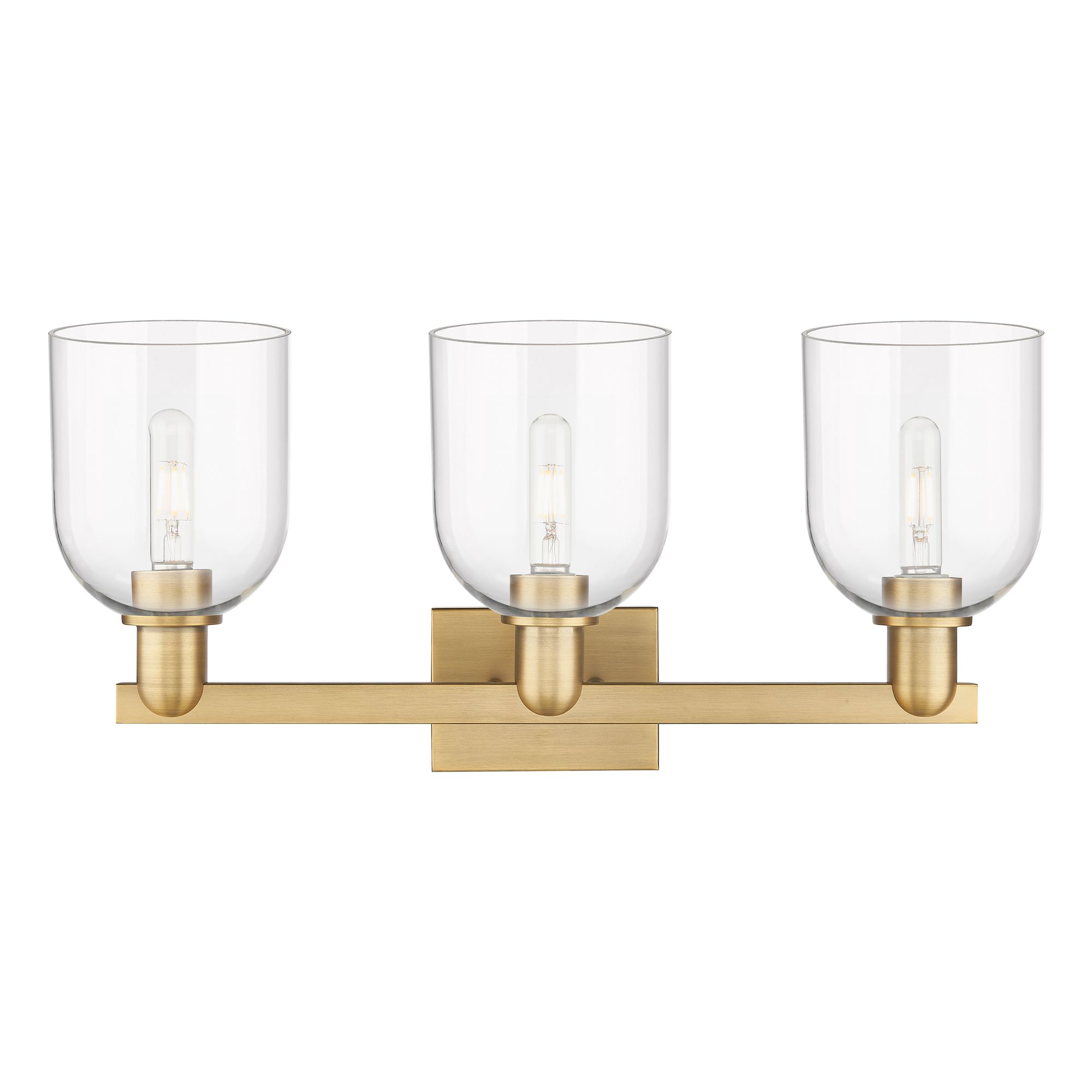 Image 2 Arcadia Bella 25"W 3 Light Brushed Brass Vanity Light With Clear Shade more views